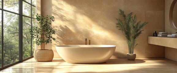 Elegant Bathroom With Shower And Bathtub, 3D Interior Design