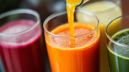 Fresh juice being poured, Monday morning, energizing and refreshing