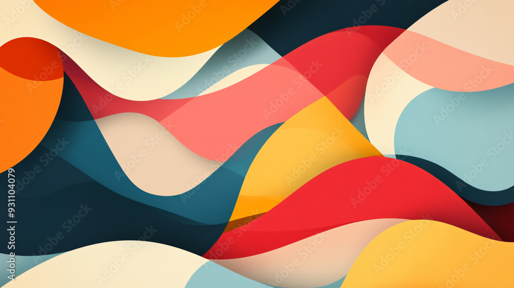 Fototapete layered organic shapes and smooth curves with bold colors, creating a vibrant abstract pattern on a 