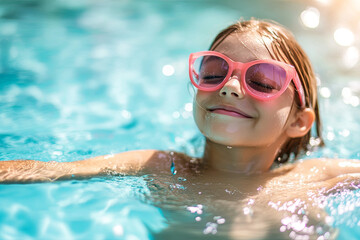 Naklejka premium Girl enjoying poolside during summer vacation