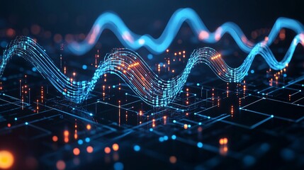 Abstract technology background with wavy line and dot