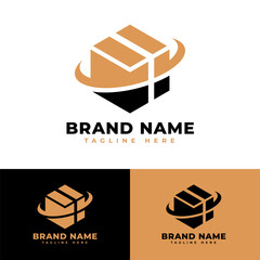 3D box cardboard cargo expedition express delivery symbol icon flat logo stock vector design