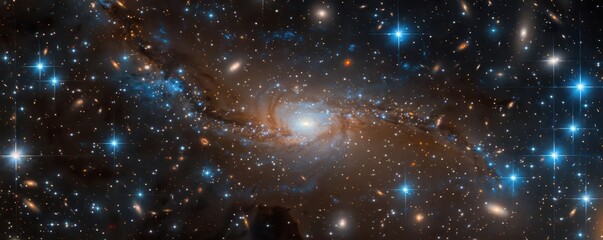 A distant galaxy cluster, showcasing the vastness of the universe, astrophotography, galaxy cluster, deep space