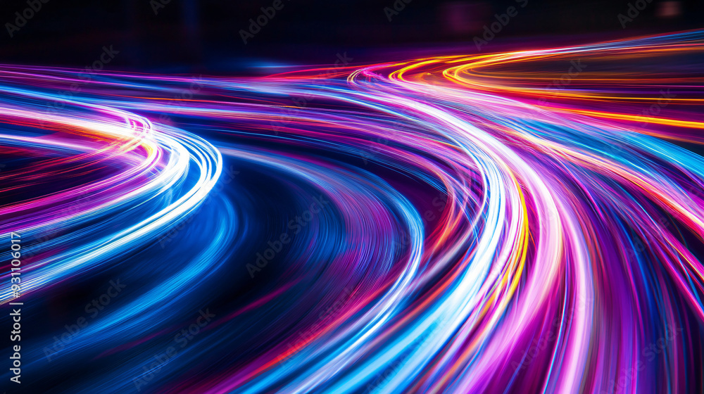 Poster streams of light trails forming abstract patterns, organic shapes, dynamic and vibrant