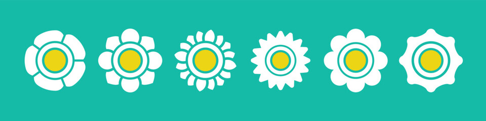 Camomile icon set. set of simple flower icon illustration. Growing concept. White daisy chamomile. Cute round flower plant collection.