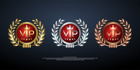 Vector set VIP badges in gold, silver and bronze color design templates