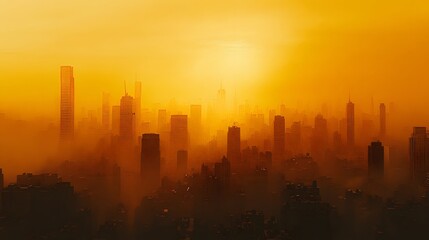 Fototapeta premium 25. A dramatic image of a city skyline obscured by a toxic, yellowish haze