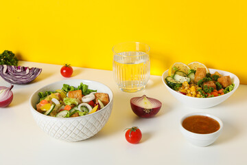 Fried tofu salad with sauce and vegetables