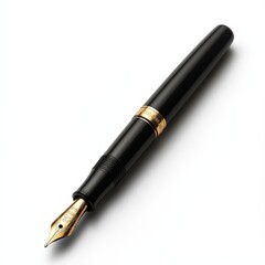 A sleek black fountain pen with a gold nib isolate  005 pen, business, ink, office, ballpoint, write, writing, object, pencil, fountain, black, sign, silver, tool, signature, paper, metal, gold, ball,