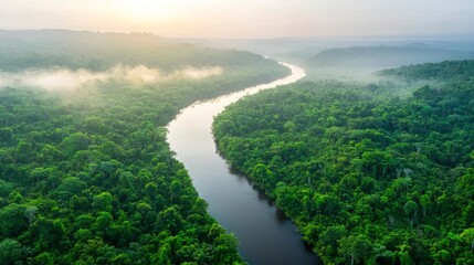 Aerial view of Amazon rainforest and river