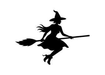 Silhouette of a Witch on a broomstick isolated vector on a white background