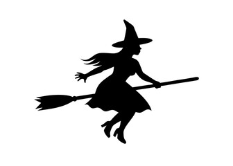 Silhouette of a Witch on a broomstick isolated vector on a white background