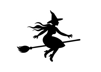 Silhouette of a Witch on a broomstick isolated vector on a white background
