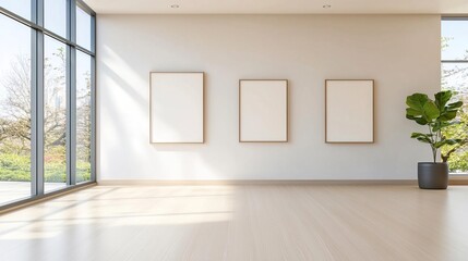 Serene minimalist art gallery interior