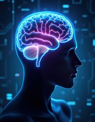 Obraz premium Neon light human brain