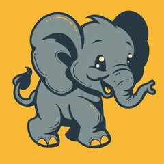 Obraz premium Cute cartoon elephant with big ears and a happy expression.