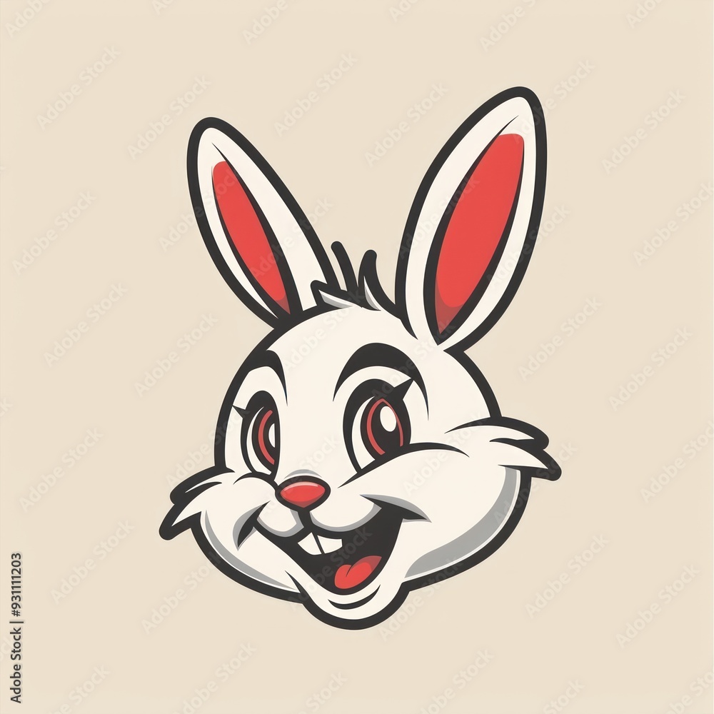 Poster Cartoon rabbit with red ears and happy smile.