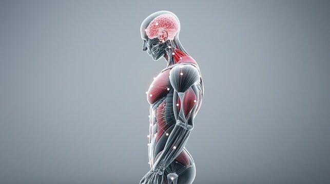 A comprehensive 3D representation of trigger points across various muscle groups, emphasizing their connections to overall body mechanics and posture