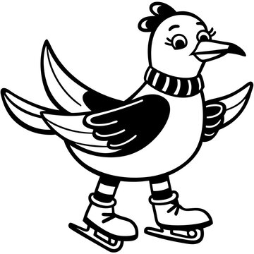 bird ice skating black and white clip art preview