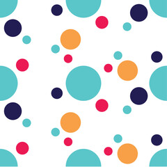 A Seamless polka dot pattern with muilti-colored dots red, blue, pink on white background