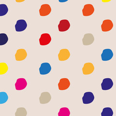 The dots are arranged in a uniform grid pattern, creating a sense of order and balance. seamless patterns of multicolored dots