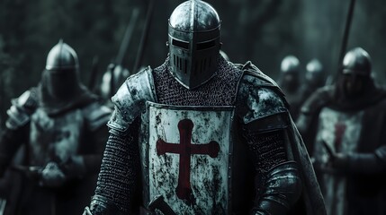 Menacing Medieval Knight Stands Guard on All Hallows  Eve