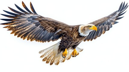 Obraz premium Create a detailed graceful side view of a soaring 100 eagle, bird, cartoon, animal, nature, wildlife, wild, flying, vector, illustration, hawk, wings, fly, wing, white, bald eagle, isolated, sky, ba