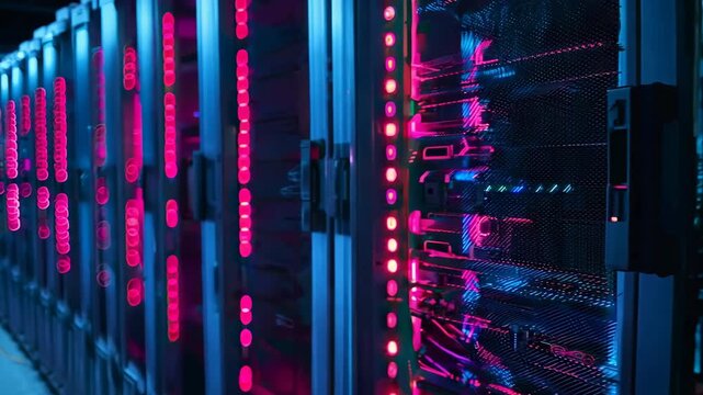 close up of high speed server CPU with pulsing lights, core of modern computing