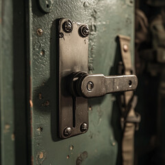 Ultra-Secure Steel Bolt Lock on a Bunker Door: A Close-Up View