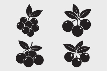 Set of Berries Vector Illustration - Black Silhouette, Line Art, Vector Clipart