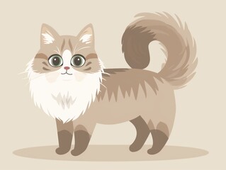 Obraz premium Cute cartoon cat with fluffy tail and big green eyes.
