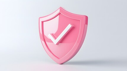 
cartoon 3d Icon safety shield check mark perspective . pink symbol security safety icon. Checkmark in minimalistic style. 3d vector illustration. white background