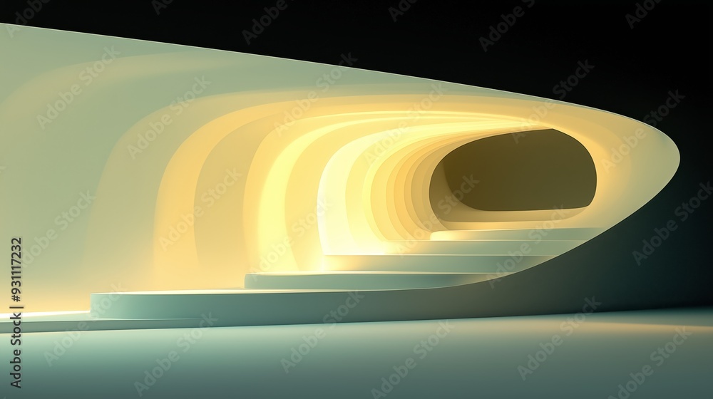 Canvas Prints Abstract modern design with glowing white and yellow curved shapes against a dark background.