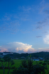 Mountain silhouette and sunset sky