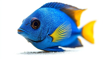 Side view of a majestic blue tang isolated on a wh  112 fish, sea, water, ocean, animal, aquarium, underwater, tropical, cartoon, nature, illustration, vector, marine, yellow, coral, swim, colorful, b