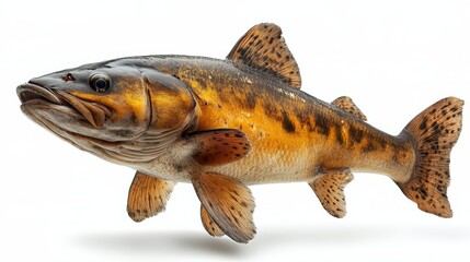 Side view of a prehistoric coelacanth isolated on   360 fish, isolated, food, fresh, white, animal, fishing, raw, seafood, carp, trout, fin, sea, nature, white background, catch, freshwater, water, he