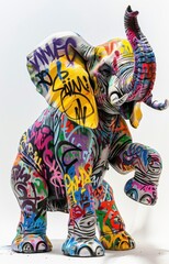 Fototapeta premium Colorful Elephant Sculpture with Graffiti Art.