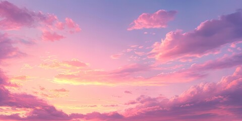 Obraz premium Beautiful sunset sky with pink clouds. Panoramic view of the sky. romantic background wallpaper. 