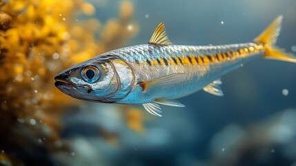 Fototapeta premium Side view of a silver sardine isolated on a white 214 fish, isolated, sea, animal, food, fishing, white, water, fresh, carp, aquarium, nature, underwater, seafood, freshwater, raw, fin, lake, ocean,