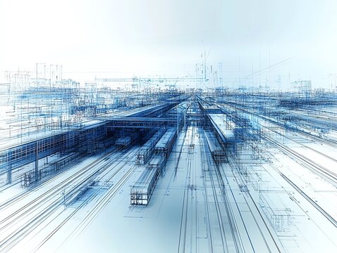 Conceptual blueprint of a multimodal cargo facility, where railways and highways intersect to maximize efficiency in goods distribution Rail Roads Cargo, Multimodal facility