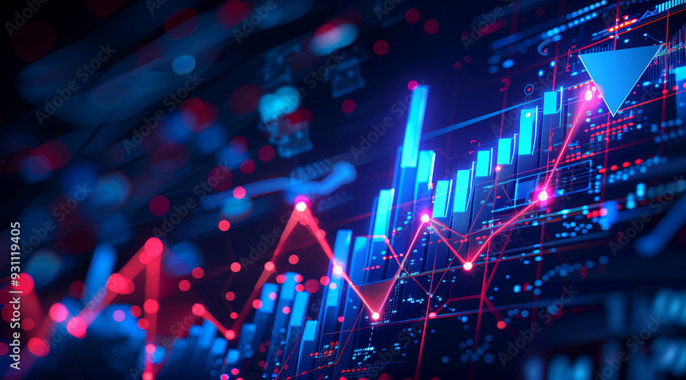 Wall mural A blue stock market graph with an upward trend