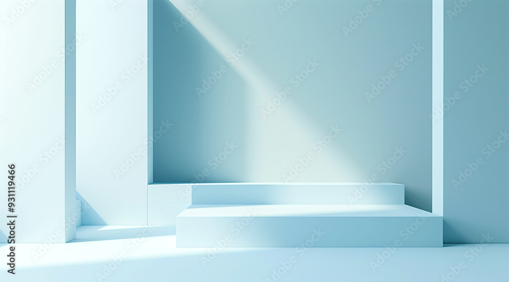 Poster Light blue and white background light gray color stair