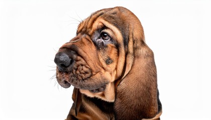 ブラッドハウンドの子犬のポートレート（Bloodhound puppy portrait on white background）
