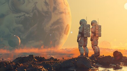 two astronauts who explored another planet and looked at the earth which looked so beautiful