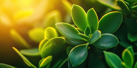 Fototapeta premium Jade plant, Crassula crispis, green leaves close-up, vibrant colors