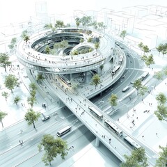 Conceptual design of a transport hub where commuter tunnels converge, connecting various parts of the city efficiently Commuter Tunnels Transport, Central hub