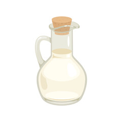 White vinegar in glass bottle. Vector cartoon flat illustration.