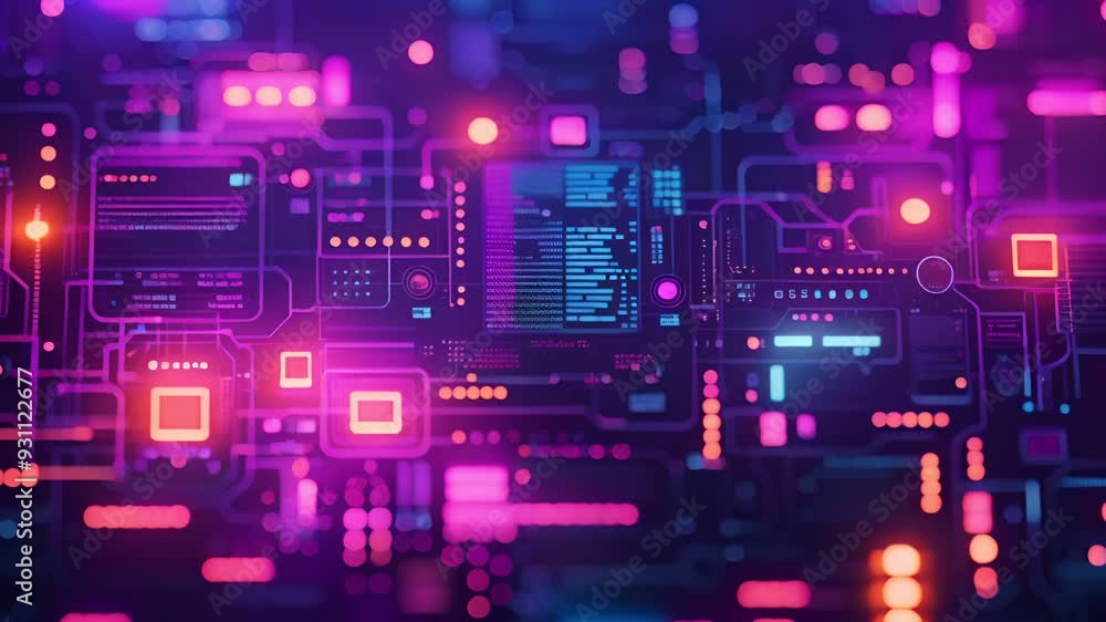 Poster futuristic digital interface with colors and abstract design representing high-tech data processing 