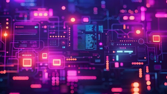 Futuristic digital interface with colors and abstract design representing high-tech data processing and modern technology.