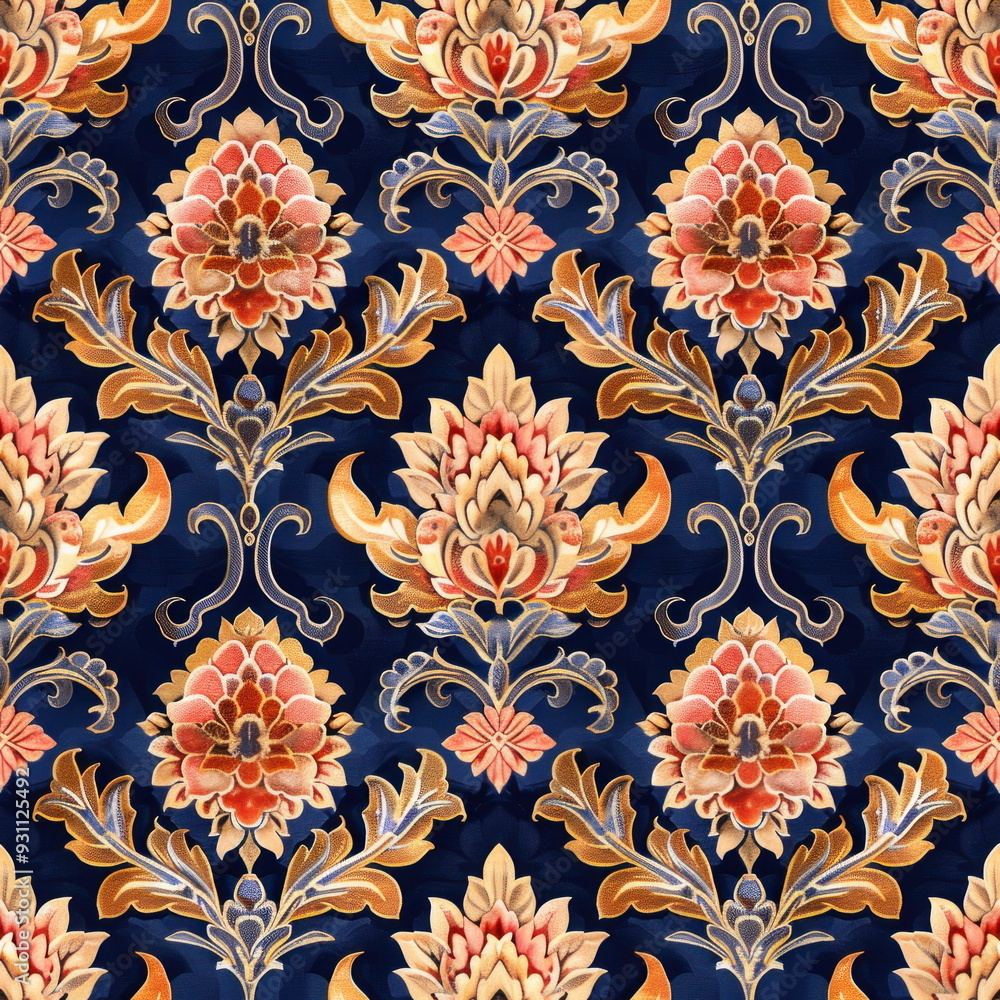 Wall mural textile repeat pattern of thai fabric patterns, seamless